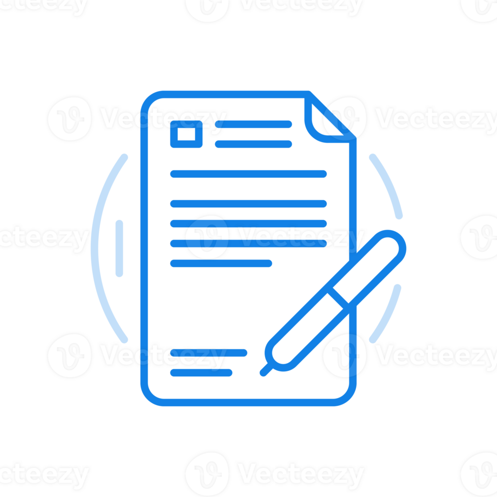 Signing contract line icon. Sheet of paper with terms of deal and pen. png