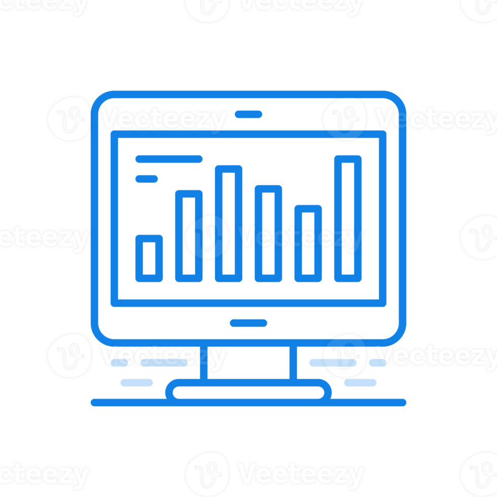 Online statistics line icon. Monitor with infographic progress bars on screen. png