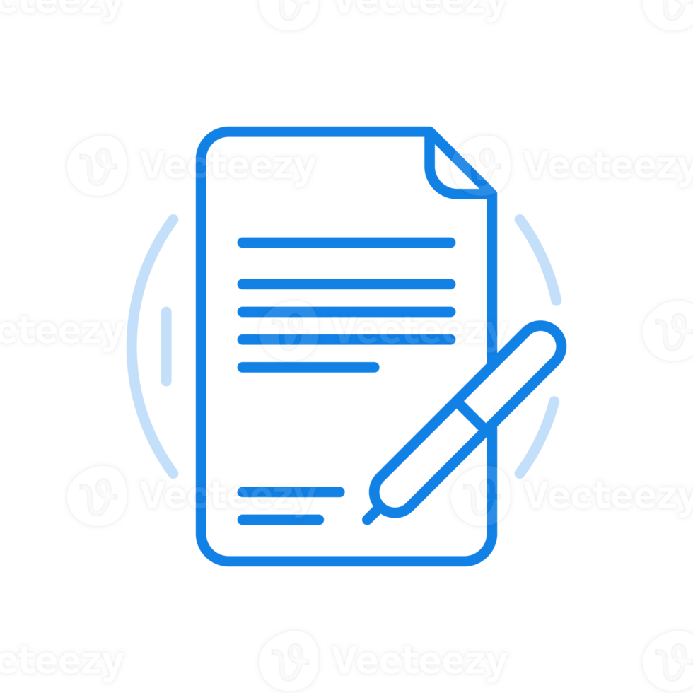 Document signing line icon. Sheet of paper with terms of deal and pen. png