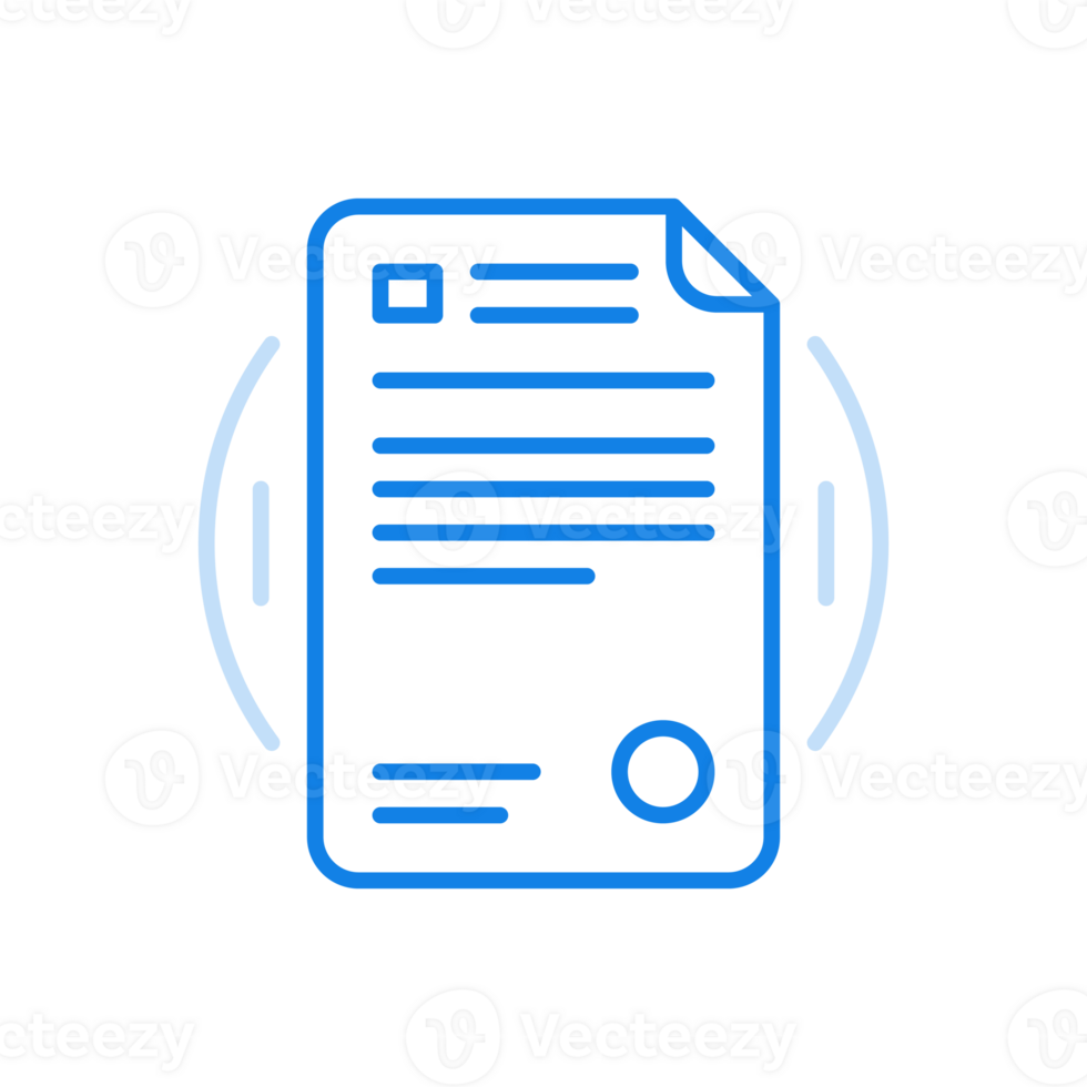 Document contract with stamp line icon. Filled sheet paper with round stamp curled edge. png