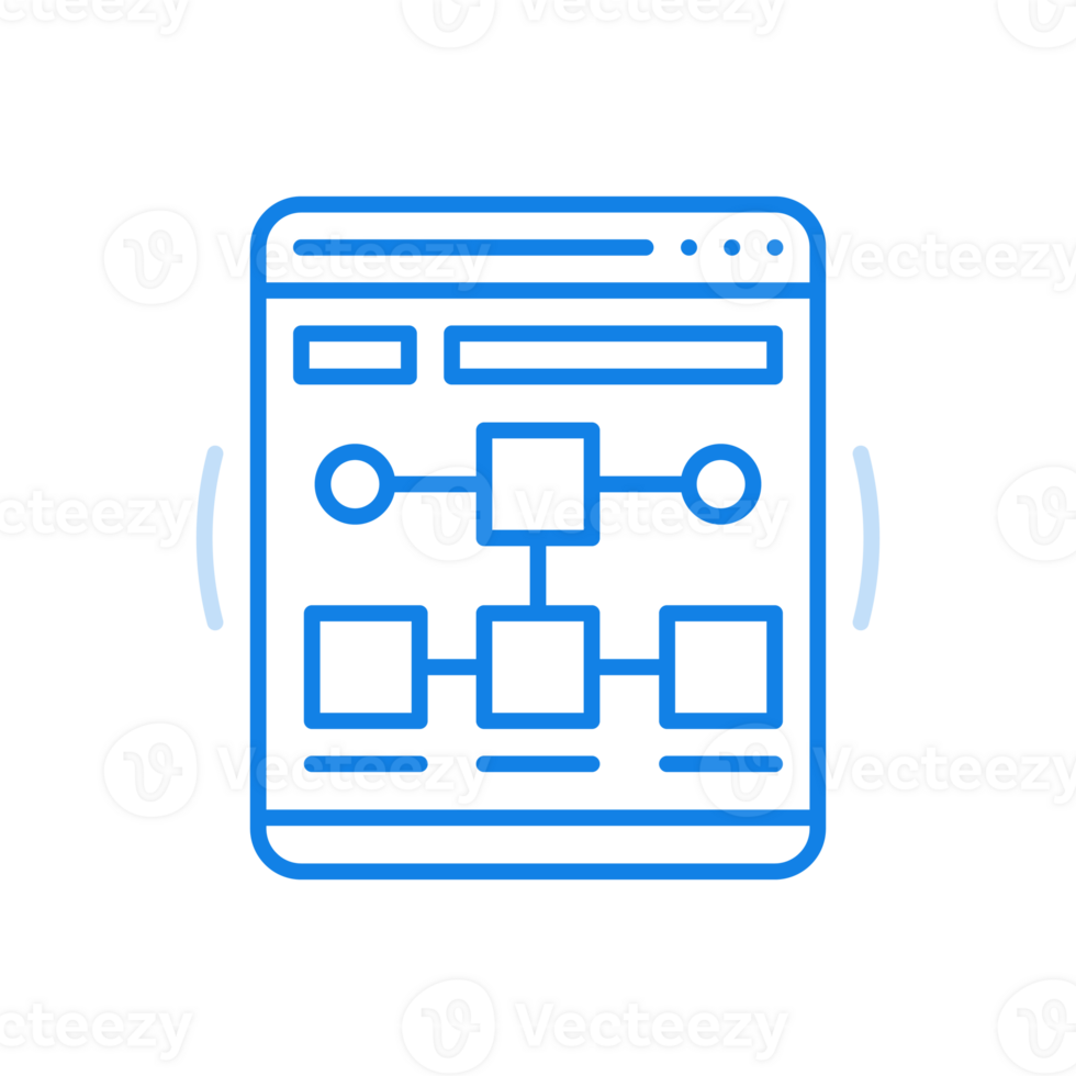Wireframe website line icon. Square and rectangular connected templates on pc screen. png
