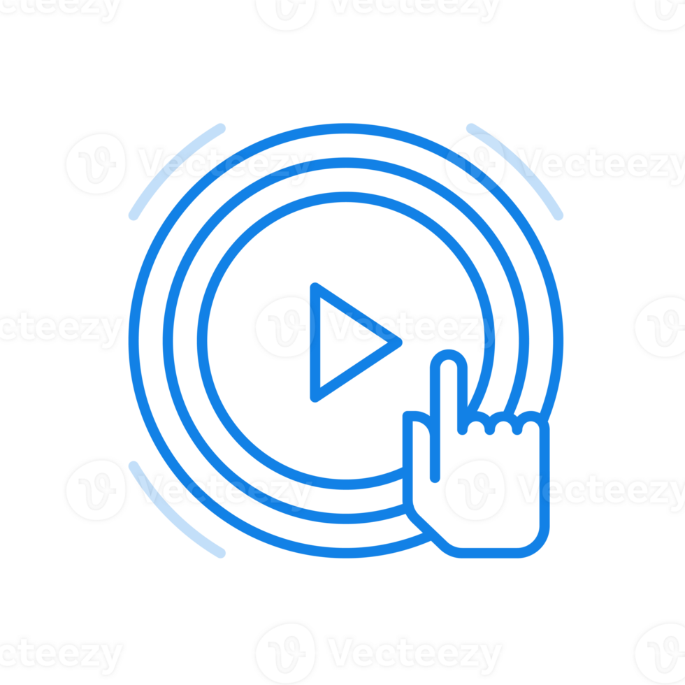 Finger presses play button line icon. Technologies digital for multimedia watching in mobile app. png