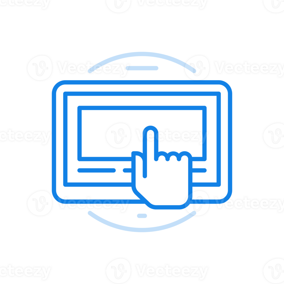Finger clicks tablet screen line icon. Modern touchscreen electronic device. png