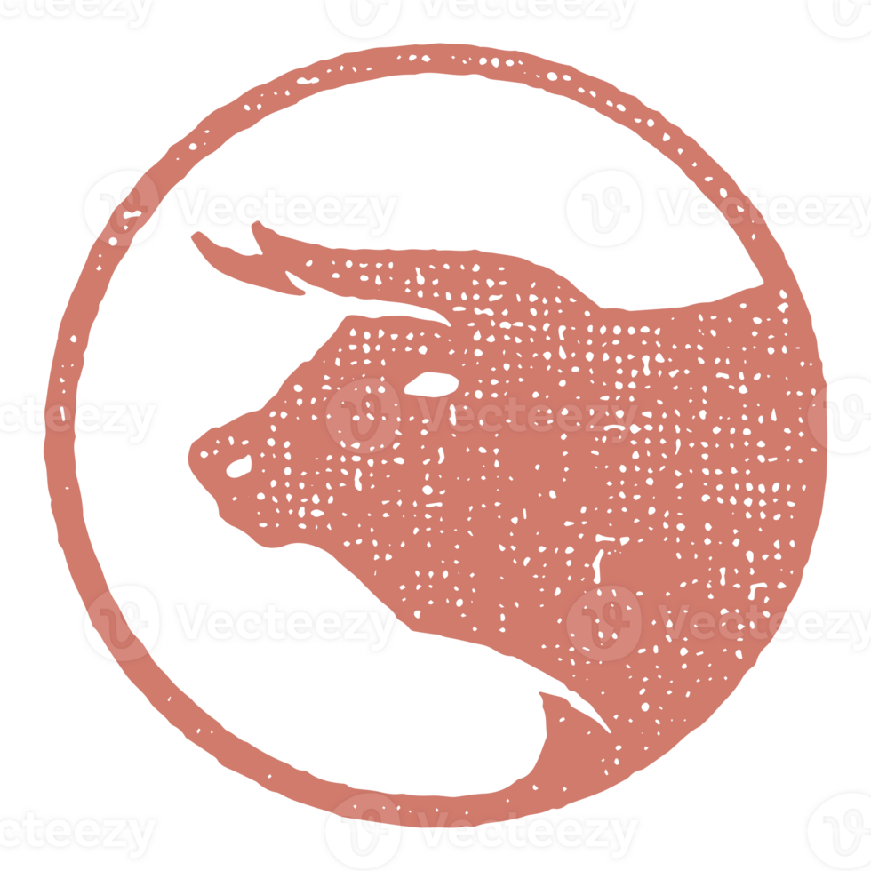 Bull head silhouette with large horns hand drawn stamp effect illustration png