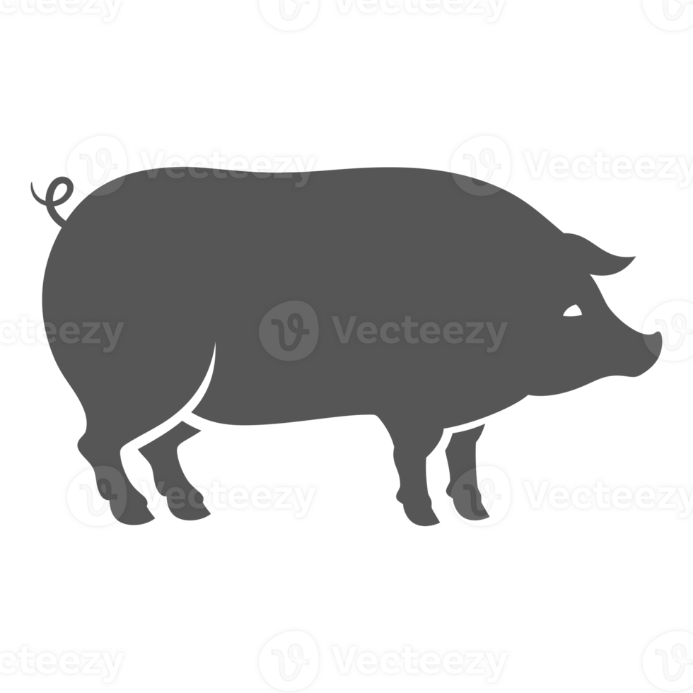 Pig silhouette vintage hand drawn illustration farm animal or butcher shop graphics png
