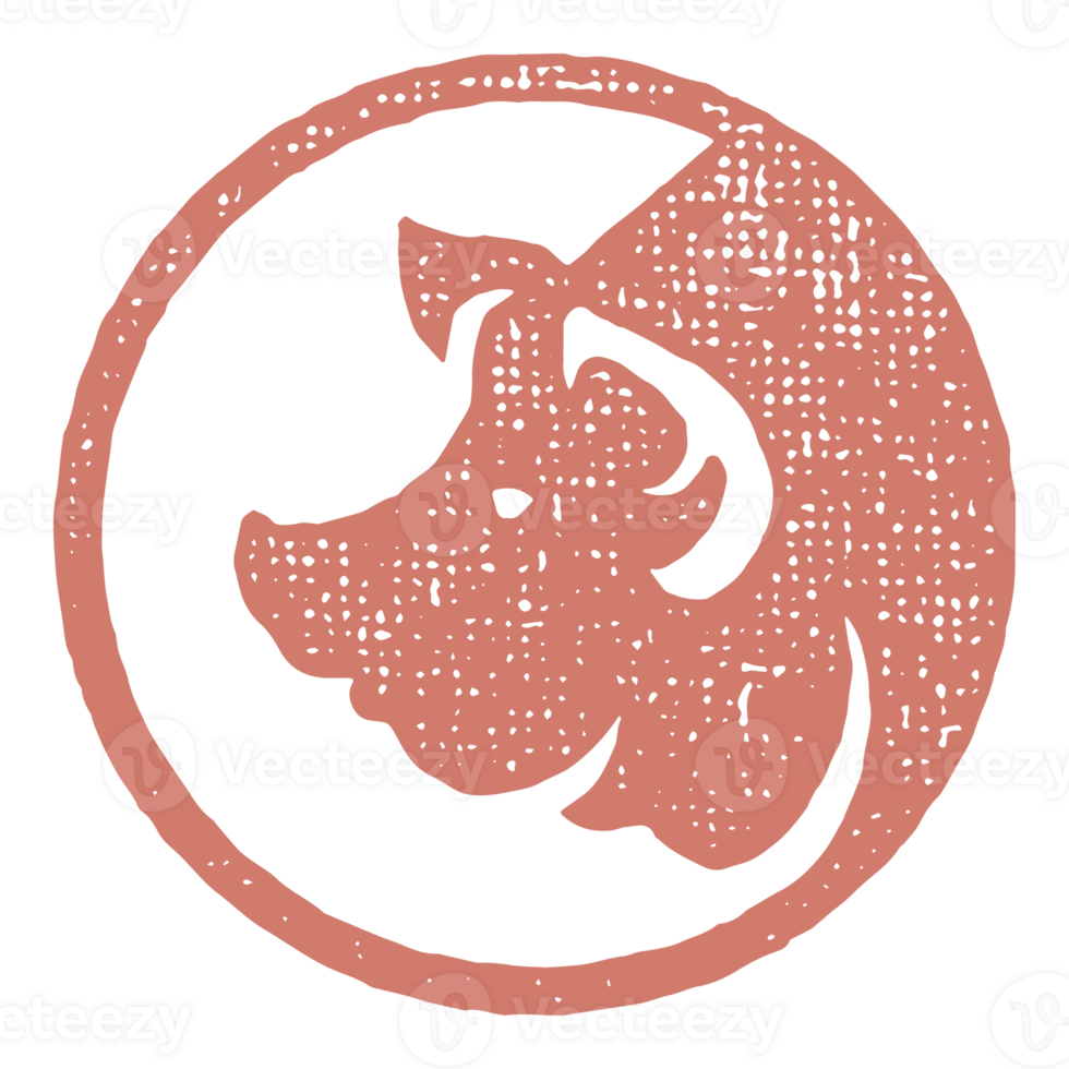 Pig head silhouette hand drawn stamp effect illustration png