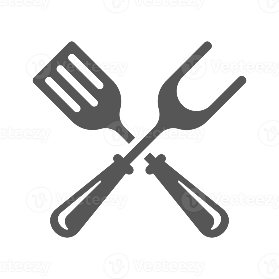 Barbecue fork and spatula silhouette vintage hand drawn illustration. png