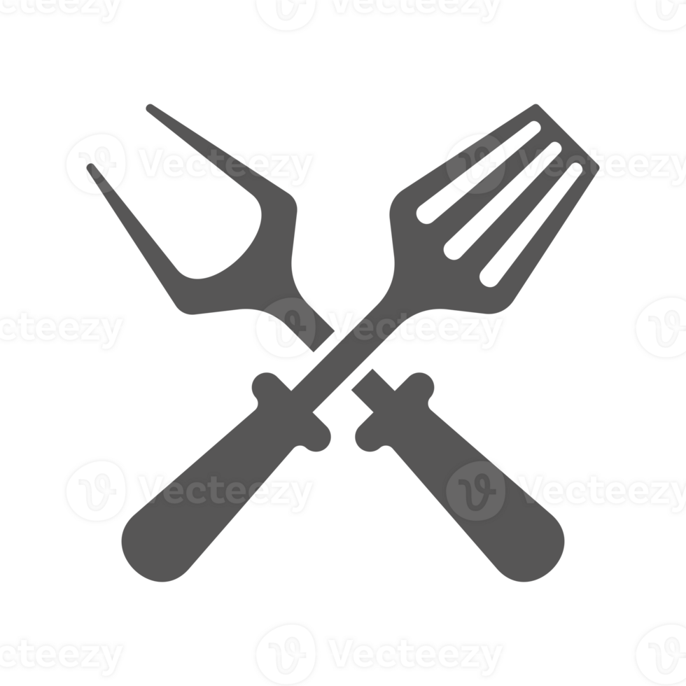 Barbecue fork and spatula silhouette vintage hand drawn illustration. png