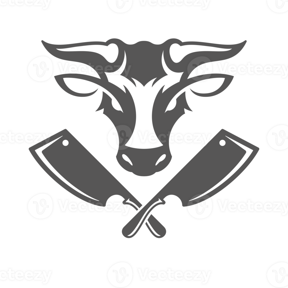 Cow head with two knifes silhouette vintage hand drawn illustration. png