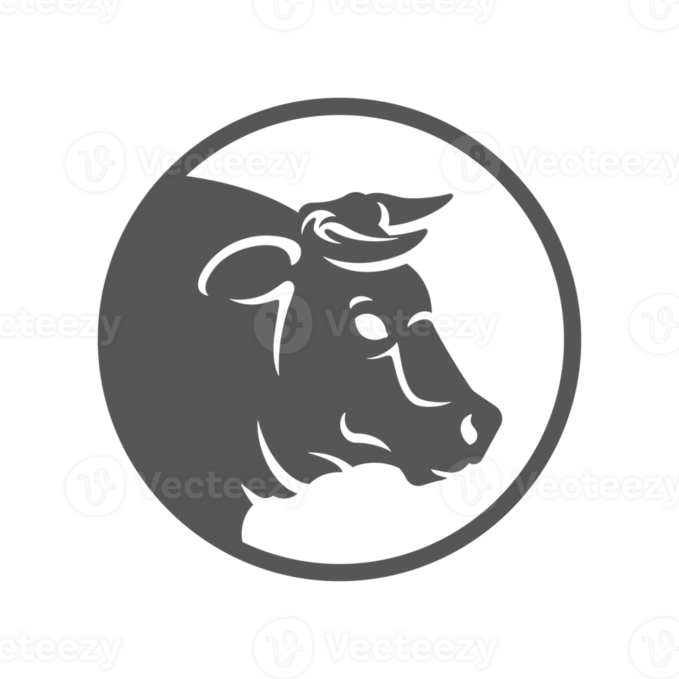 Bull head farm animal silhouette vintage hand drawn illustration png