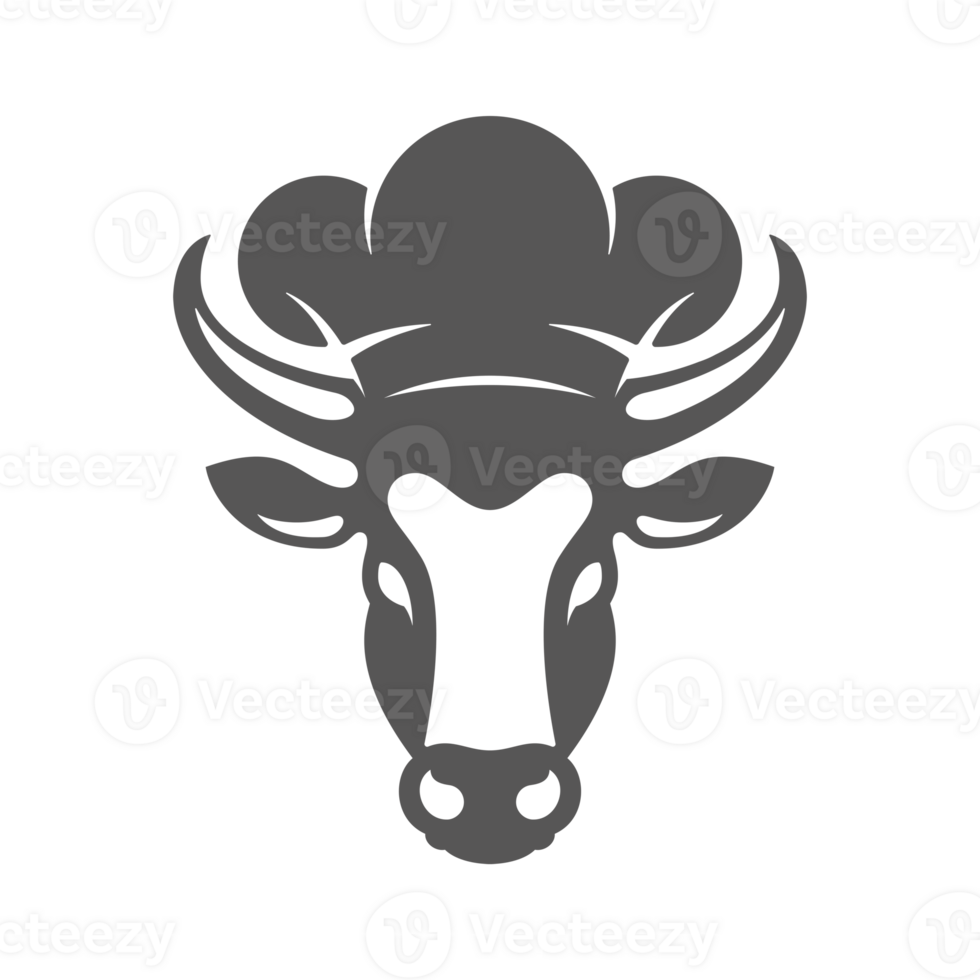 Cow head with shield silhouette vintage hand drawn illustration. png