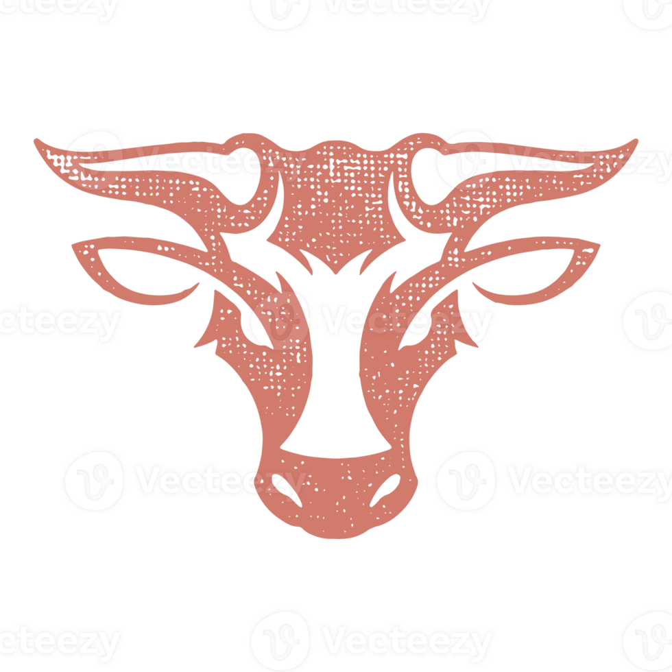 Cow horned head hand drawn stamp effect illustration png
