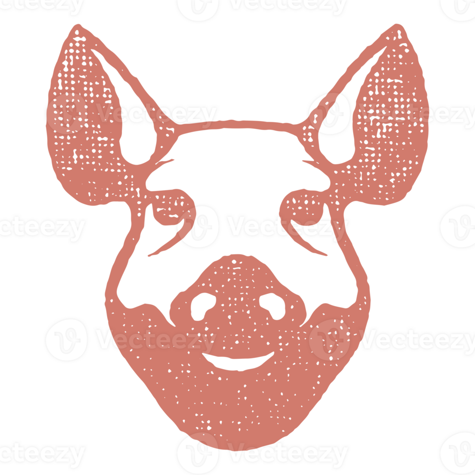 Pig head silhouette hand drawn stamp effect illustration png