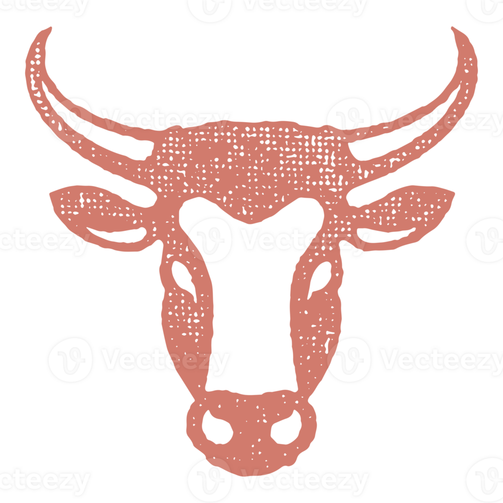 Cow horned head hand drawn stamp effect illustration png