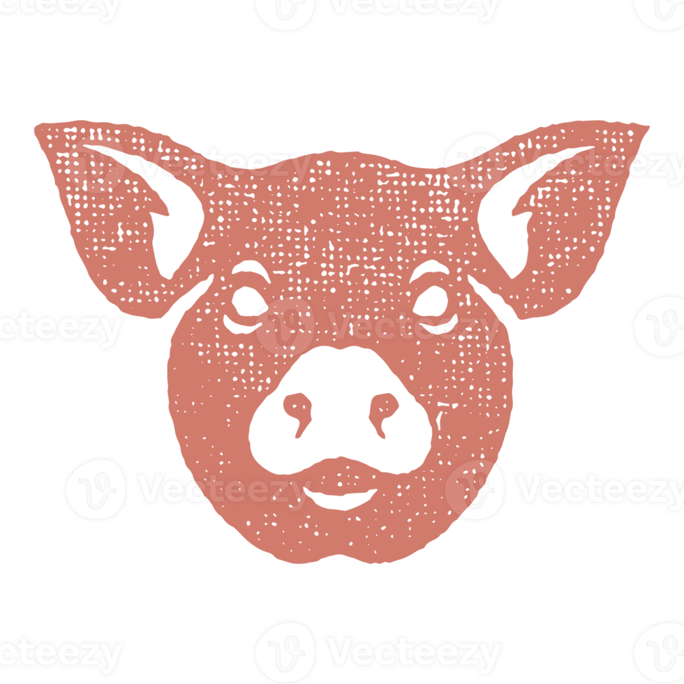 Pig head silhouette hand drawn stamp effect illustration png