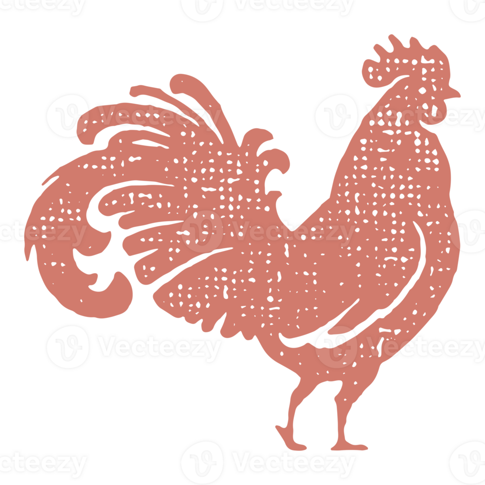 Rooster silhouette hand drawn stamp effect illustration png