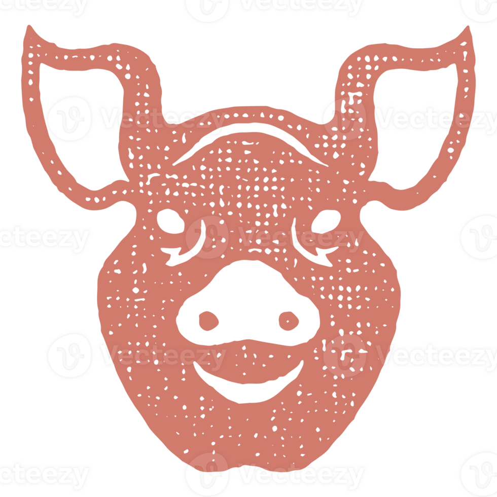 Pig head silhouette hand drawn stamp effect illustration png