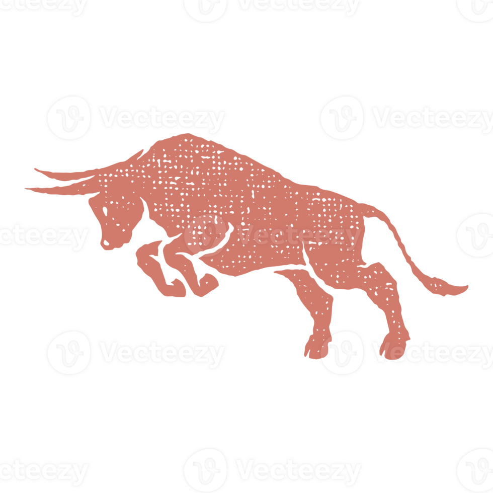 Bull silhouette hand drawn stamp effect illustration png