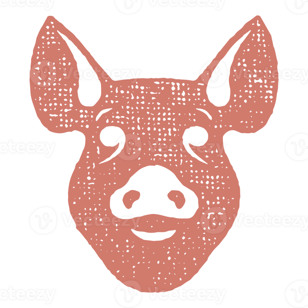 Pig head silhouette hand drawn stamp effect illustration png