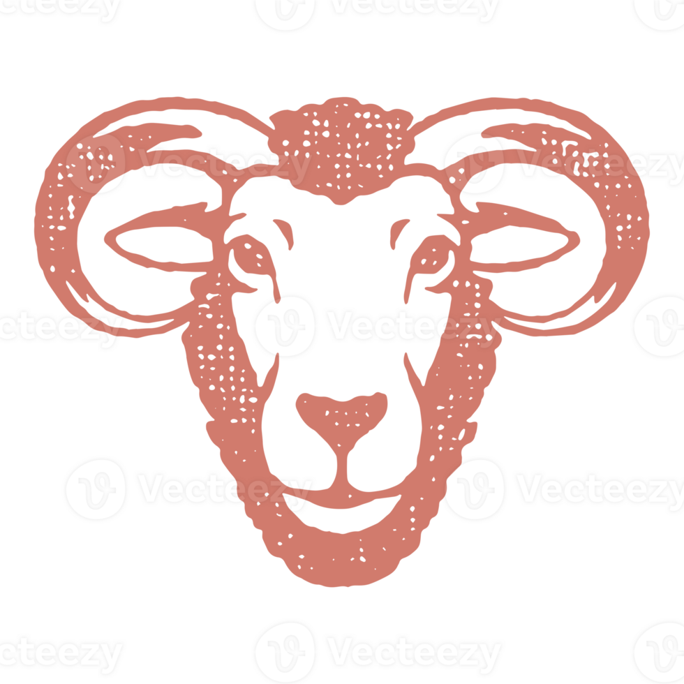 Ram horned head silhouette hand drawn stamp effect illustration png