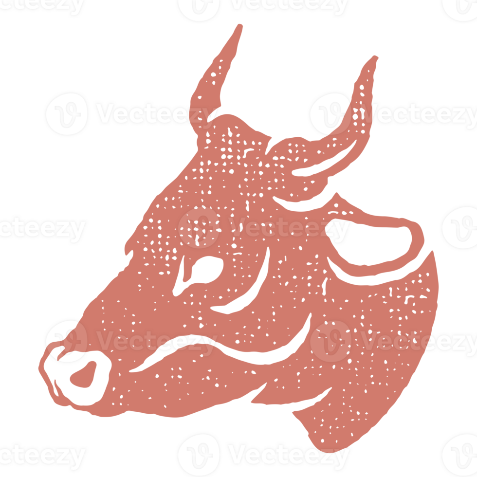 Cow horned head hand drawn stamp effect illustration png