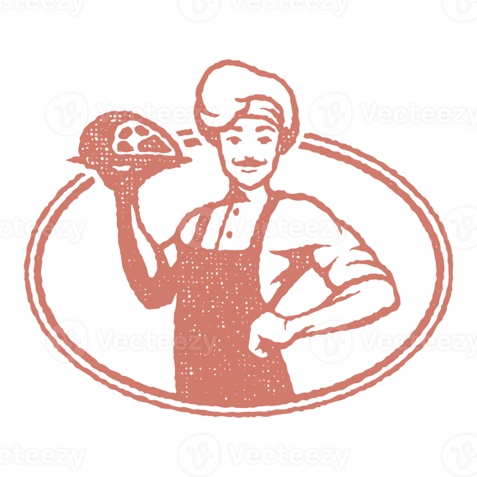 Chef man holding meat dish silhouette hand drawn stamp effect il png