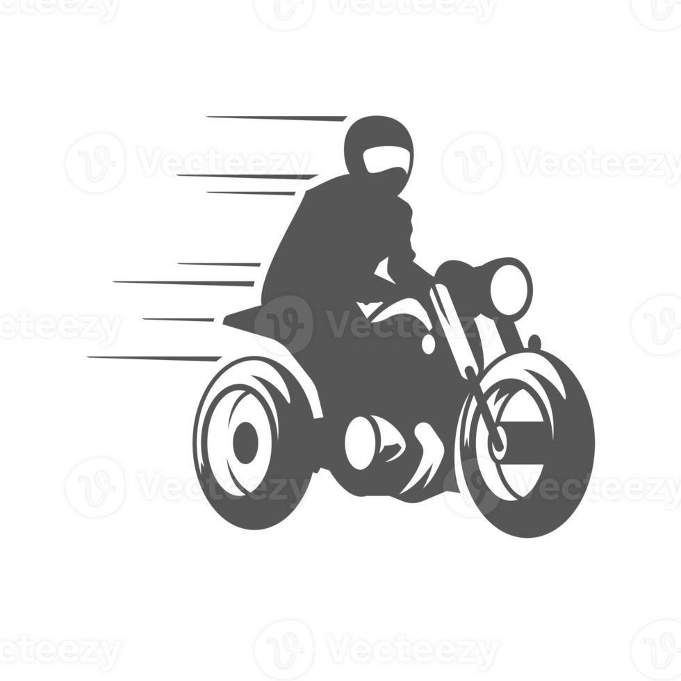 Classic motorcycle with rider hand drawn silhouette illustration for vintage logo design png