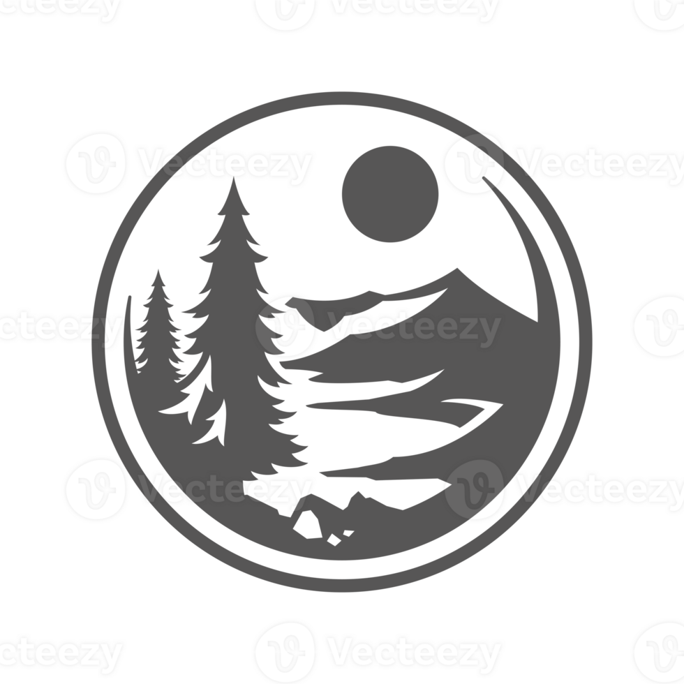 Forest camping hand drawn silhouette illustration for retro logo design png