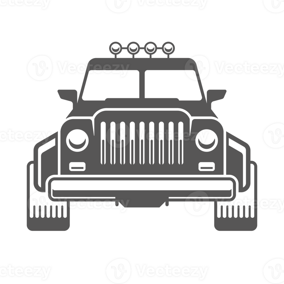 Off-road car hand drawn silhouette illustration for retro logo design png
