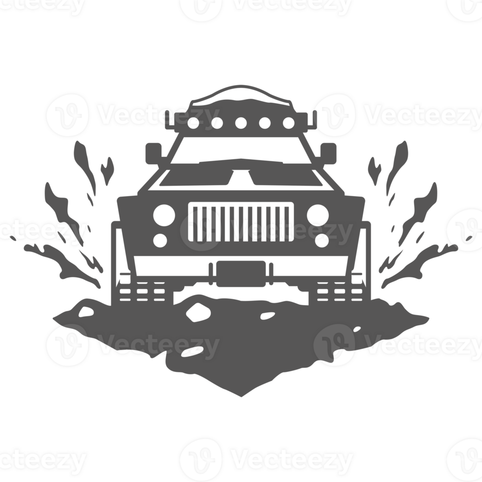 Off-road car hand drawn silhouette illustration for retro logo design png