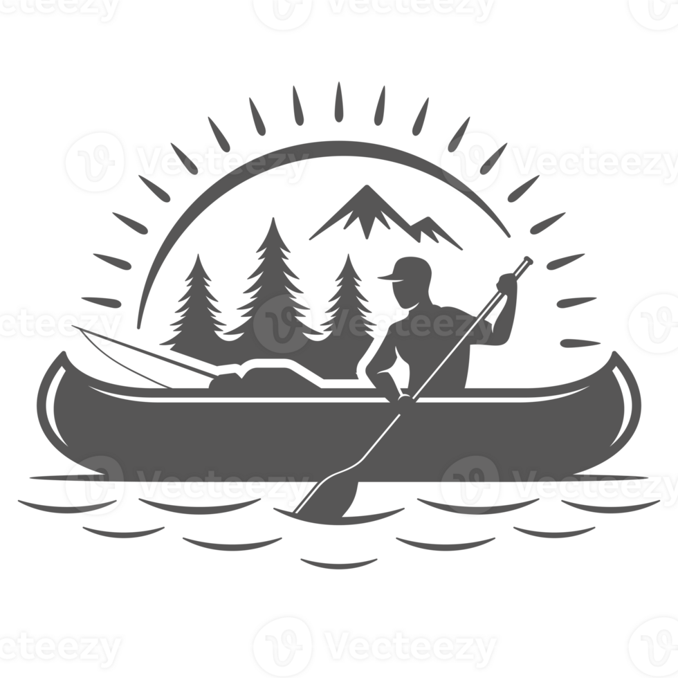 Kayaking hand drawn silhouette illustration for vintage logo design png