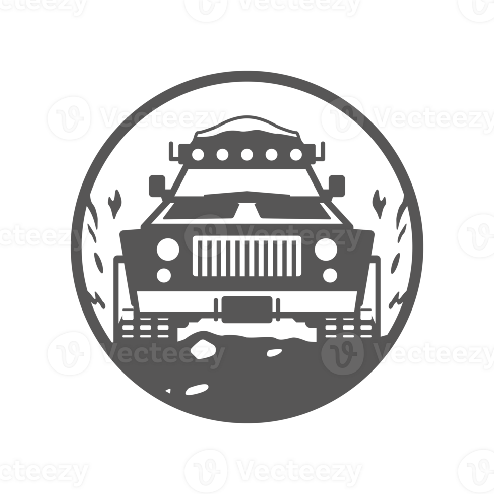 Off-road car hand drawn silhouette illustration for retro logo design png