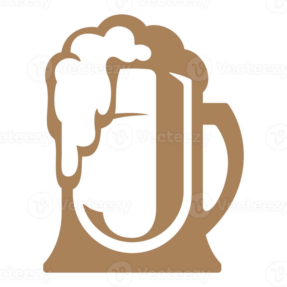 Large mug of beer hand drawn silhouette illustration for retro logo design png