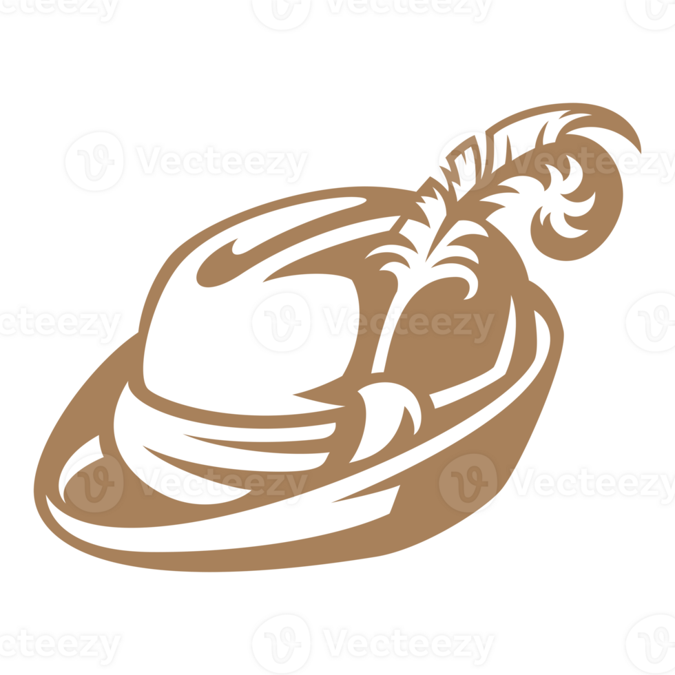 German hunting hat with feather hand drawn silhouette illustration for retro logo design png