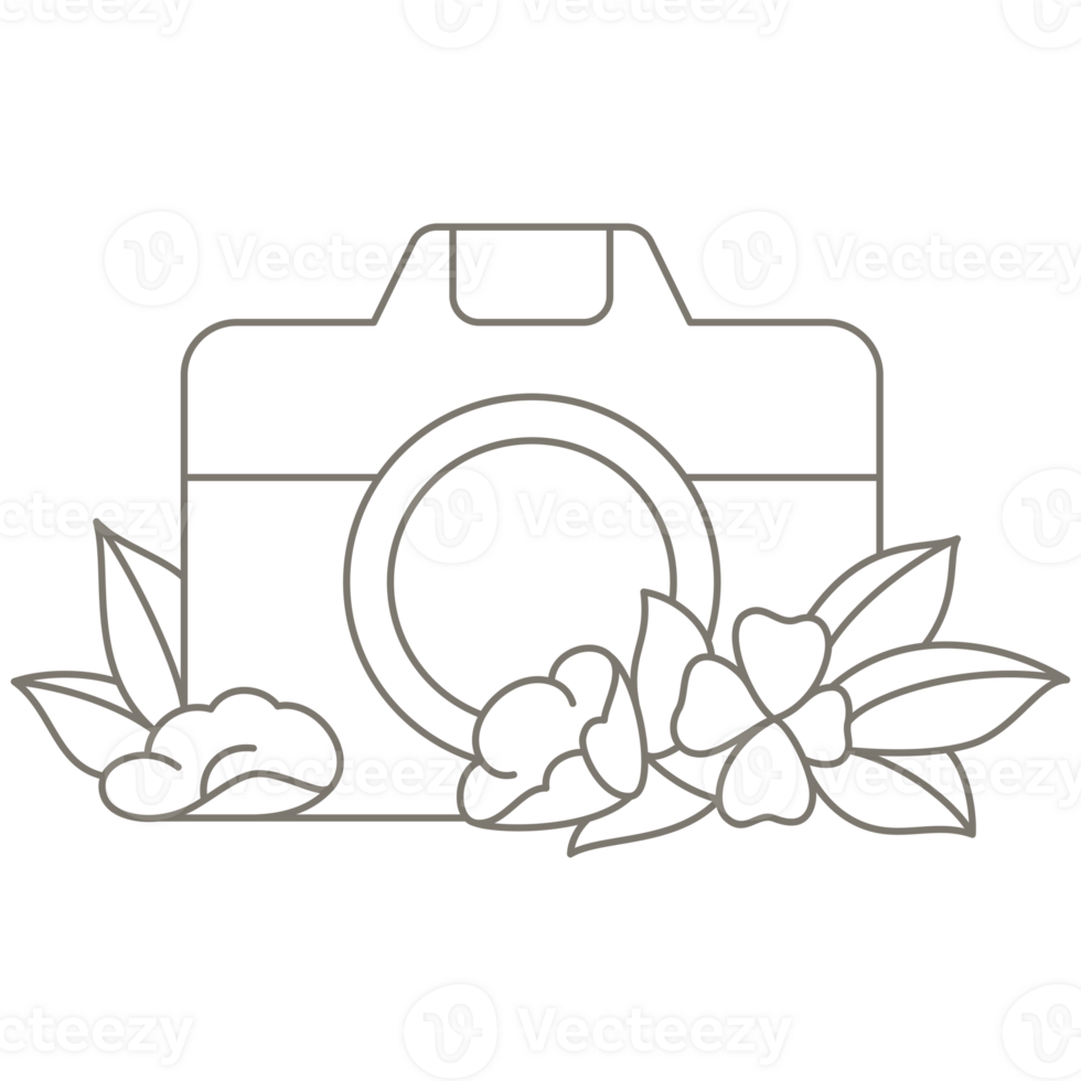 Camera with Floral Ornament Line Art png