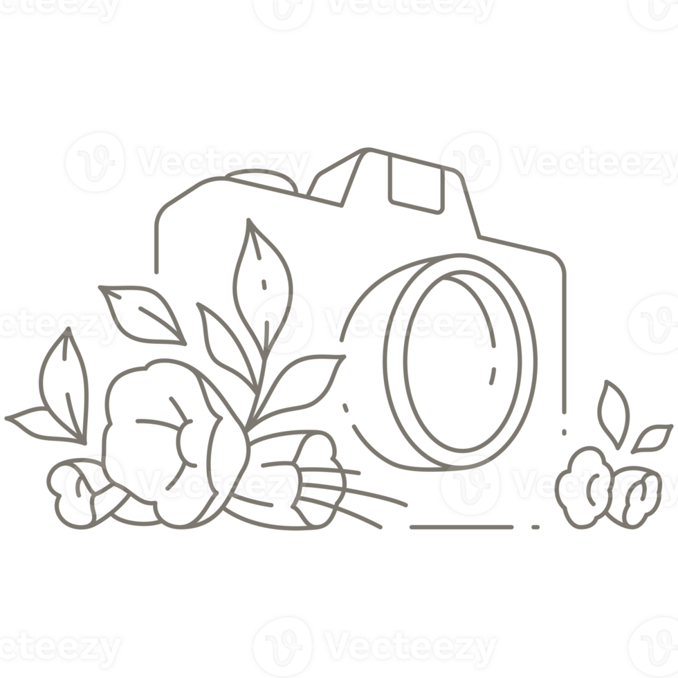 Camera with Floral Ornament Line Art png