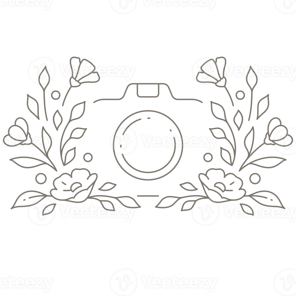 Camera with Floral Ornament Line Art png