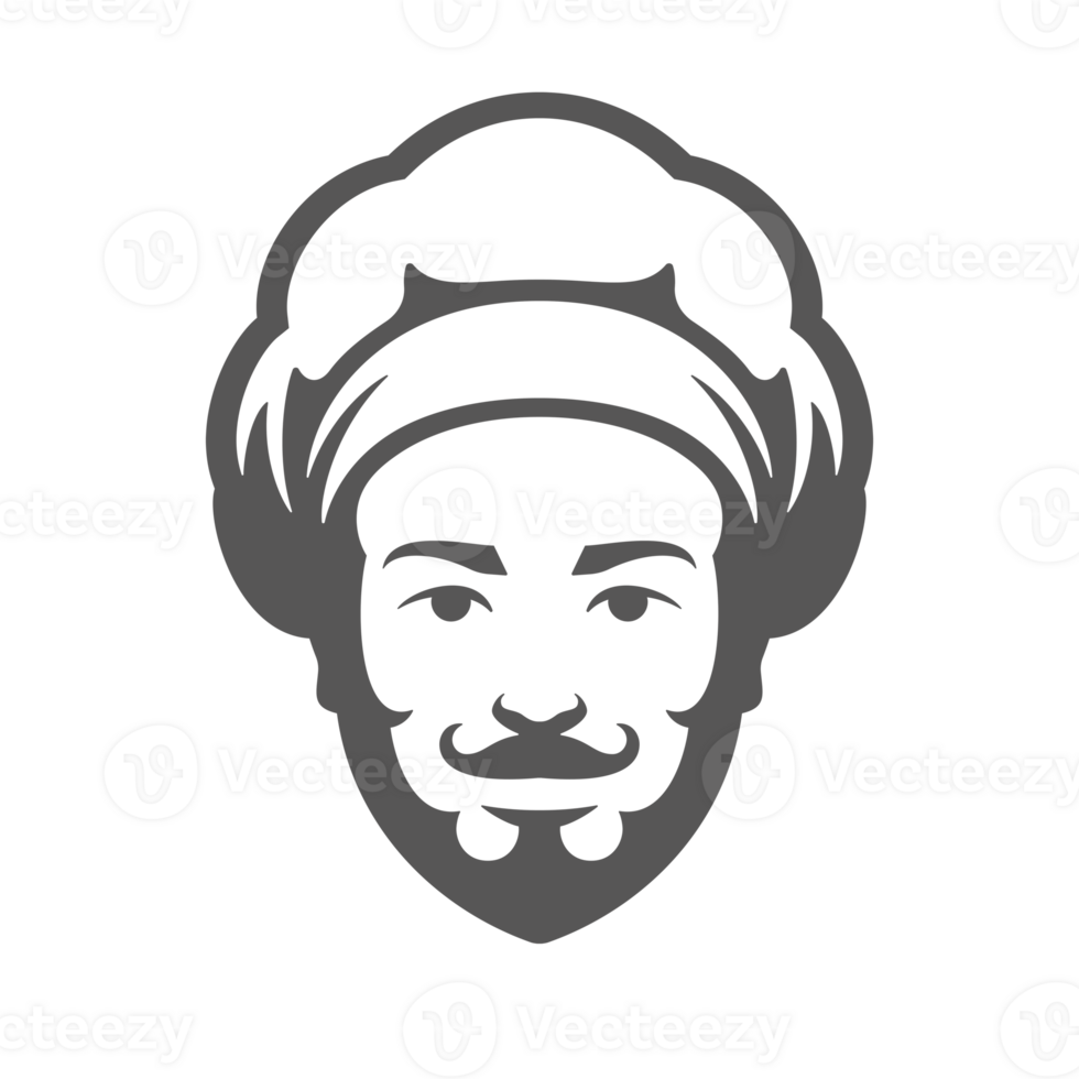 Chef men face with hat hand drawn silhouette illustration for vintage logo design png