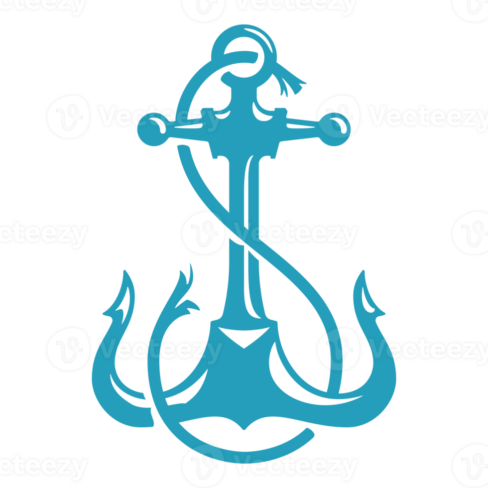 Anchor with a piece of rope hand drawn silhouette illustration for retro logo design png