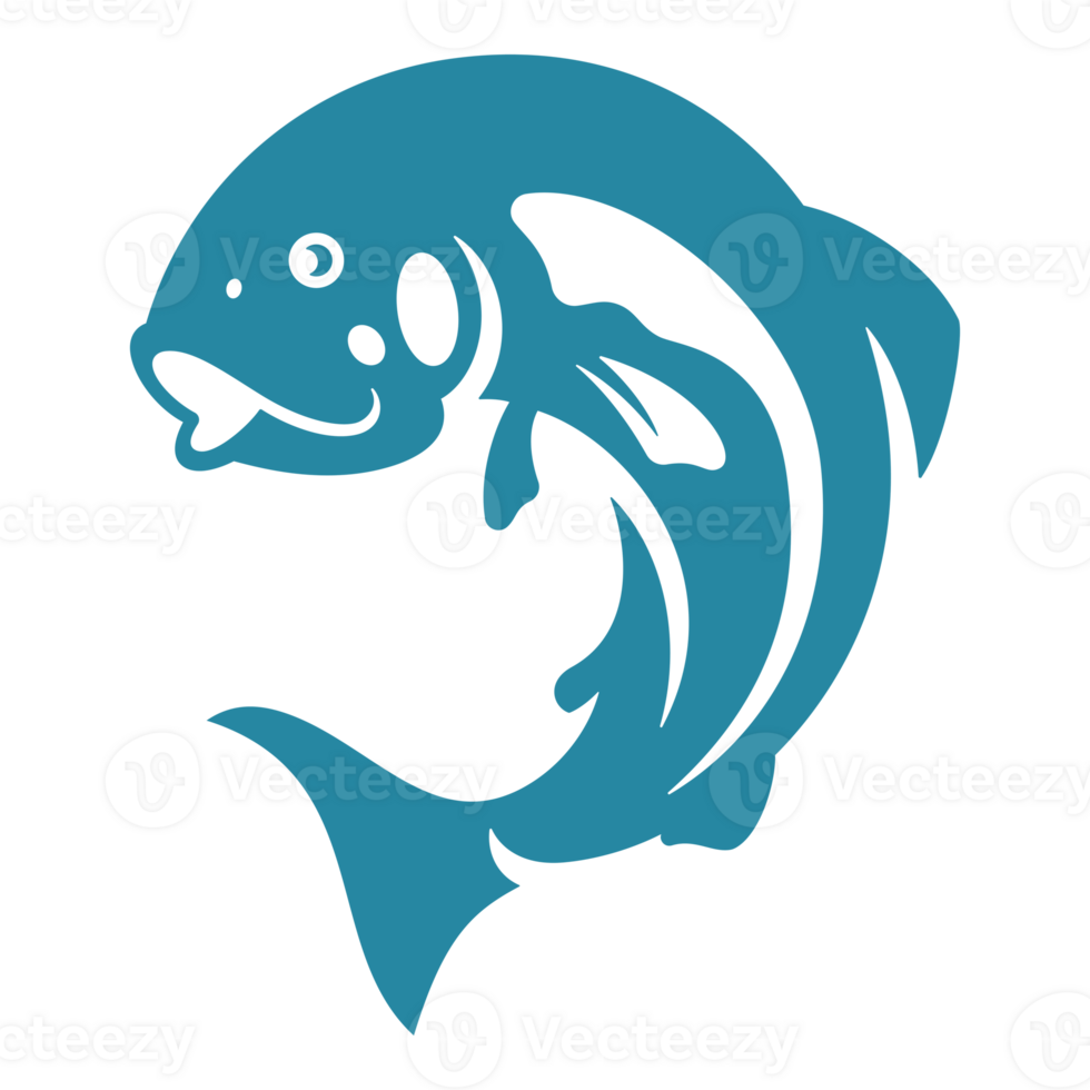 Fish hand drawn silhouette illustration for retro logo design png
