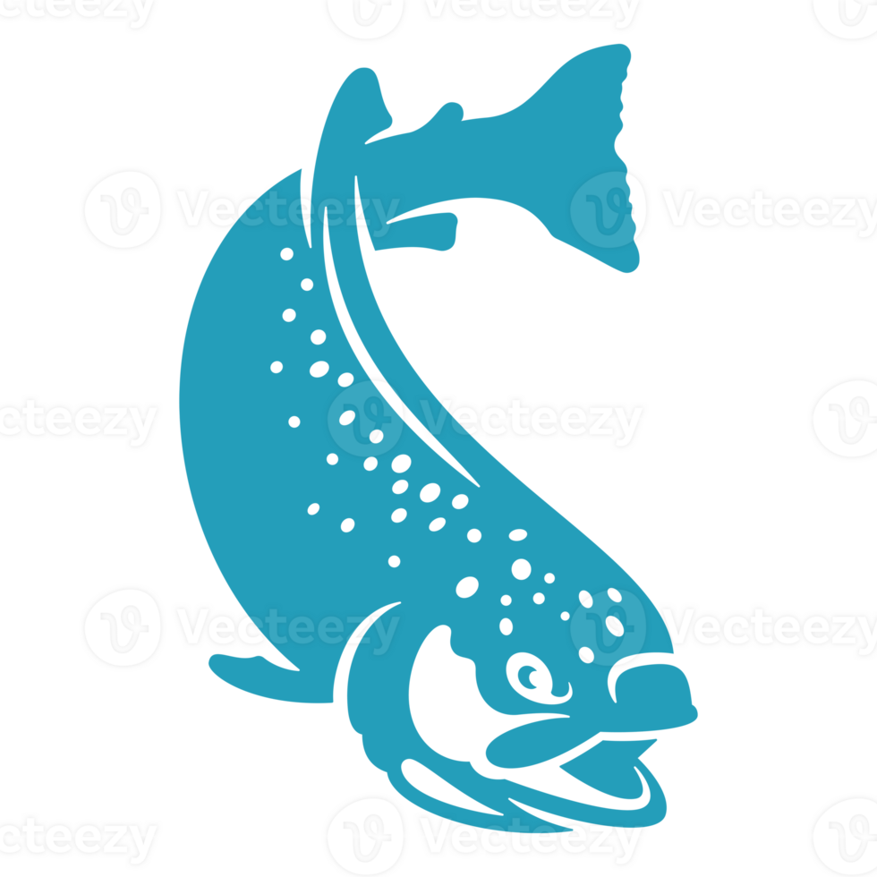 Large trout fish hand drawn silhouette illustration for retro logo design png