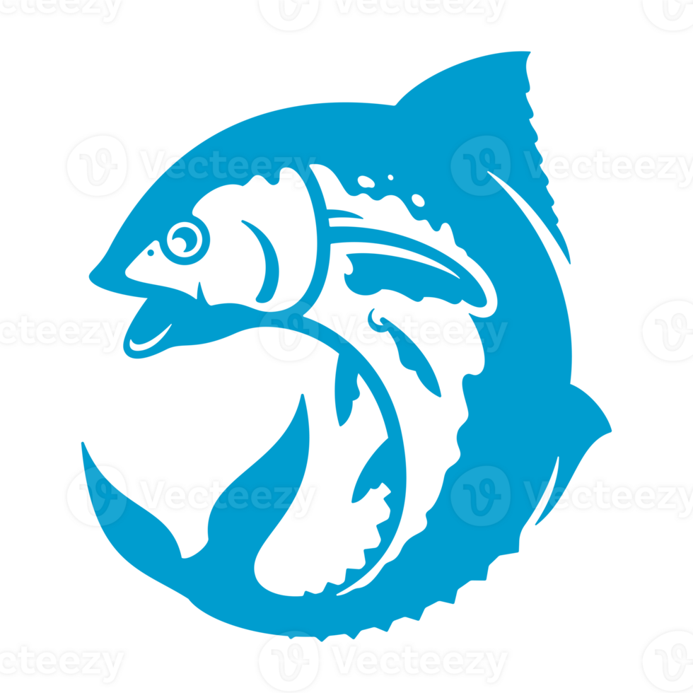 Large fish hand drawn silhouette illustration for retro logo design png