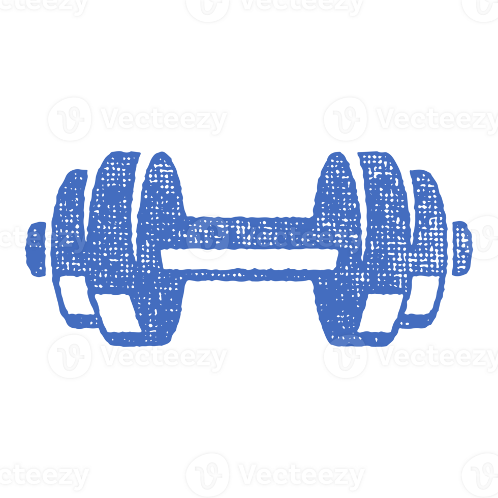 Heavy dumbbell silhouette as symbol of weightlifting training in gym hand drawn stamp vintage illustration. png