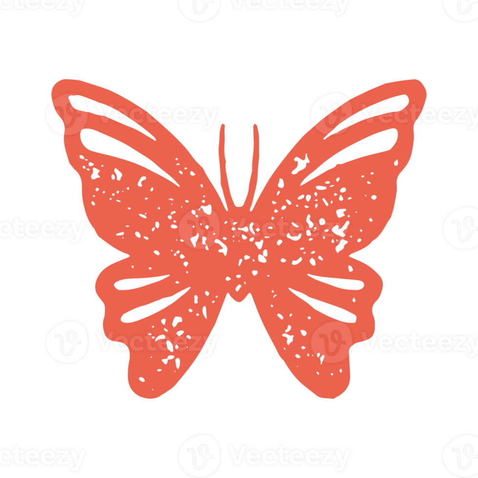 Simple red butterfly decorative hand drawn artwork grunge texture illustration png