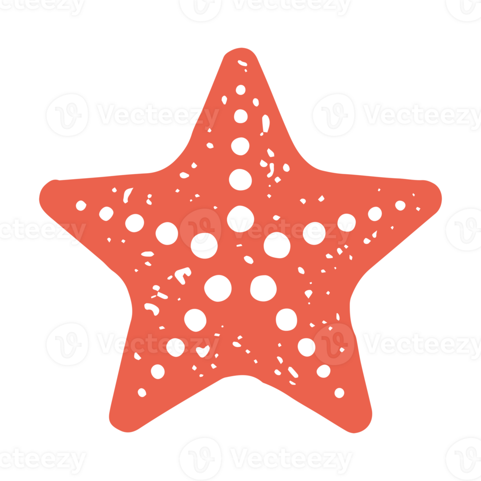 Hand drawn decorative ornamental sea star five pointed red silhouette vintage design grunge texture png