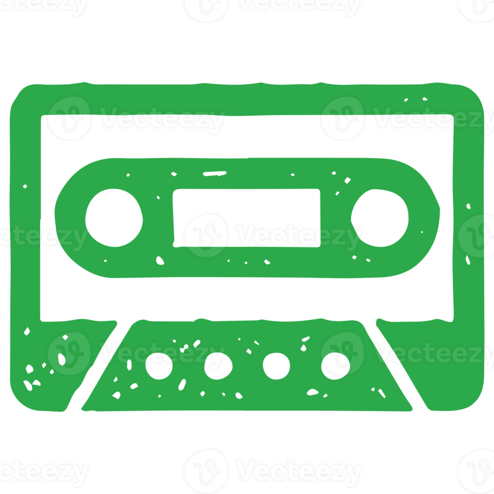 Monochrome simple hand drawn logo green audio cassette with magnetic tape for listening png