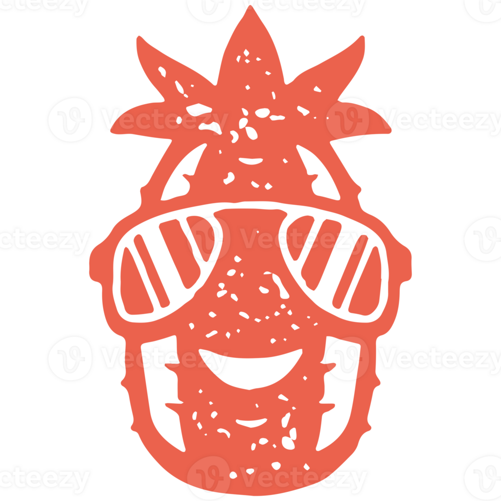 Minimalist simple logo red pineapple sunglasses smiling with positive emotion design grunge texture png
