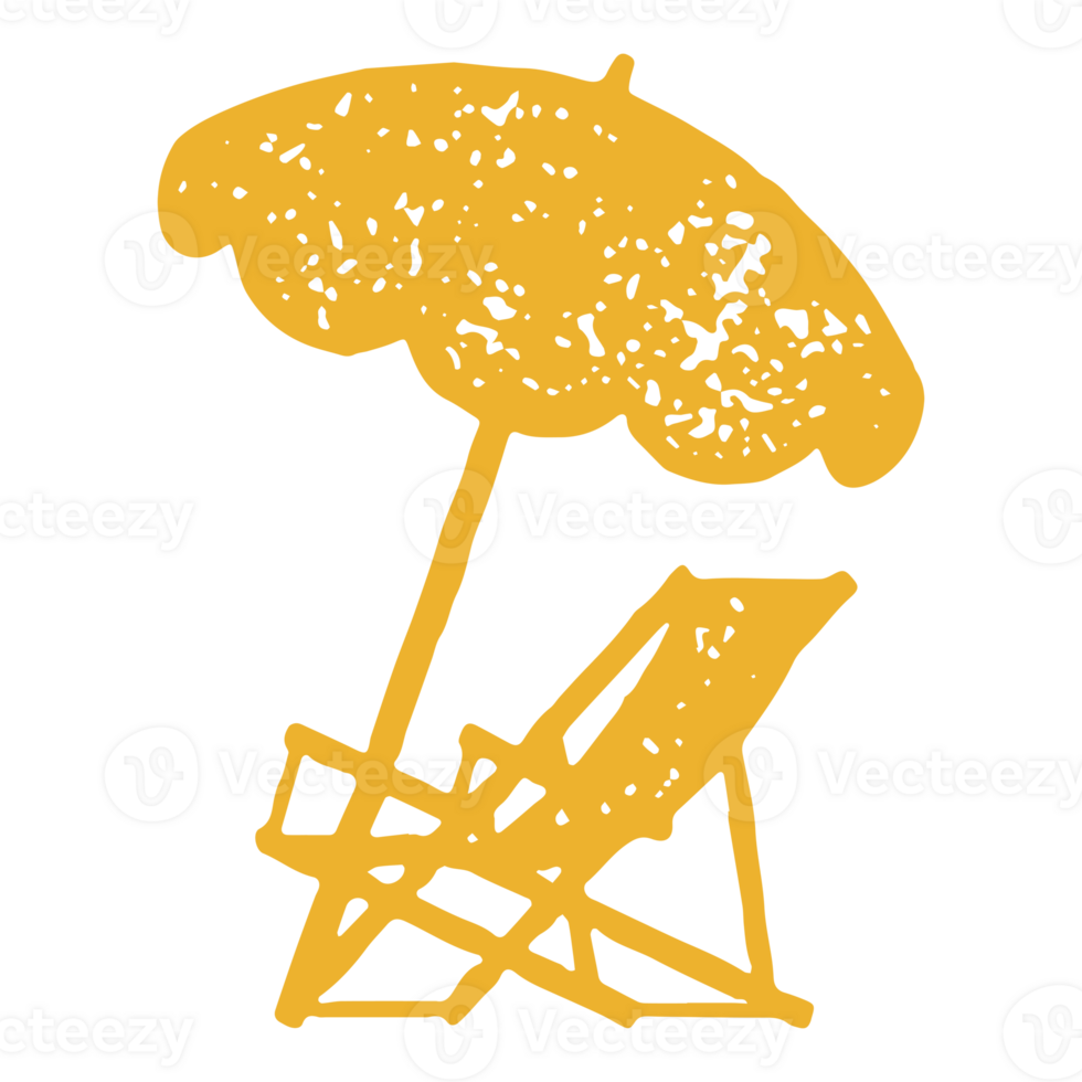 Hand drawn simple yellow logo chaise lounge with umbrella summer beach resort sunbathing recreation png