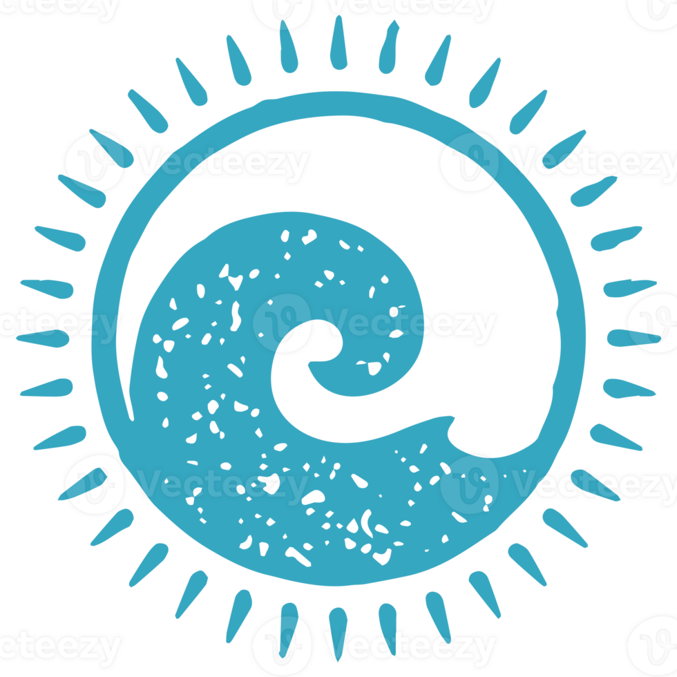 Monochrome blue sea wave circle contoured hand drawn ornamental logotype grunge texture png