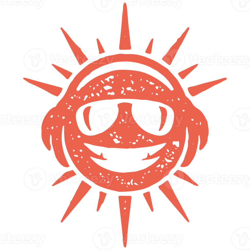 Laughing hipster red sun in headphones and sunglasses bright light beams grunge texture png